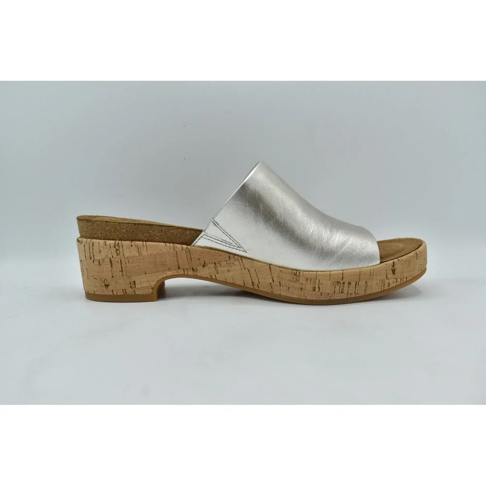 Sofft Cass Wedge Sandals Womens 11 Silver Platino Leather Platform Slides Boho